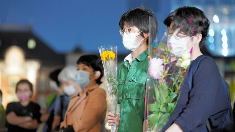 People attend a rally, so-called 'Flower demonstration', against ruling Liberal Democratic Party lawmaker Mio Sugita in front of the Tokyo Station on October 3, 2020 in Tokyo, Japan. 