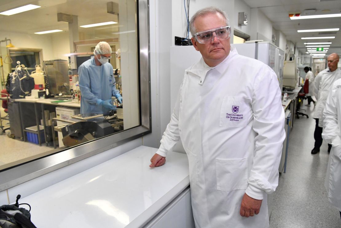 Morrison took a tour of the University of Queensland vaccine lab on Monday.