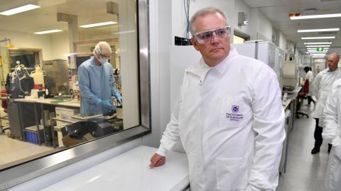 Morrison took a tour of the University of Queensland vaccine lab on Monday.