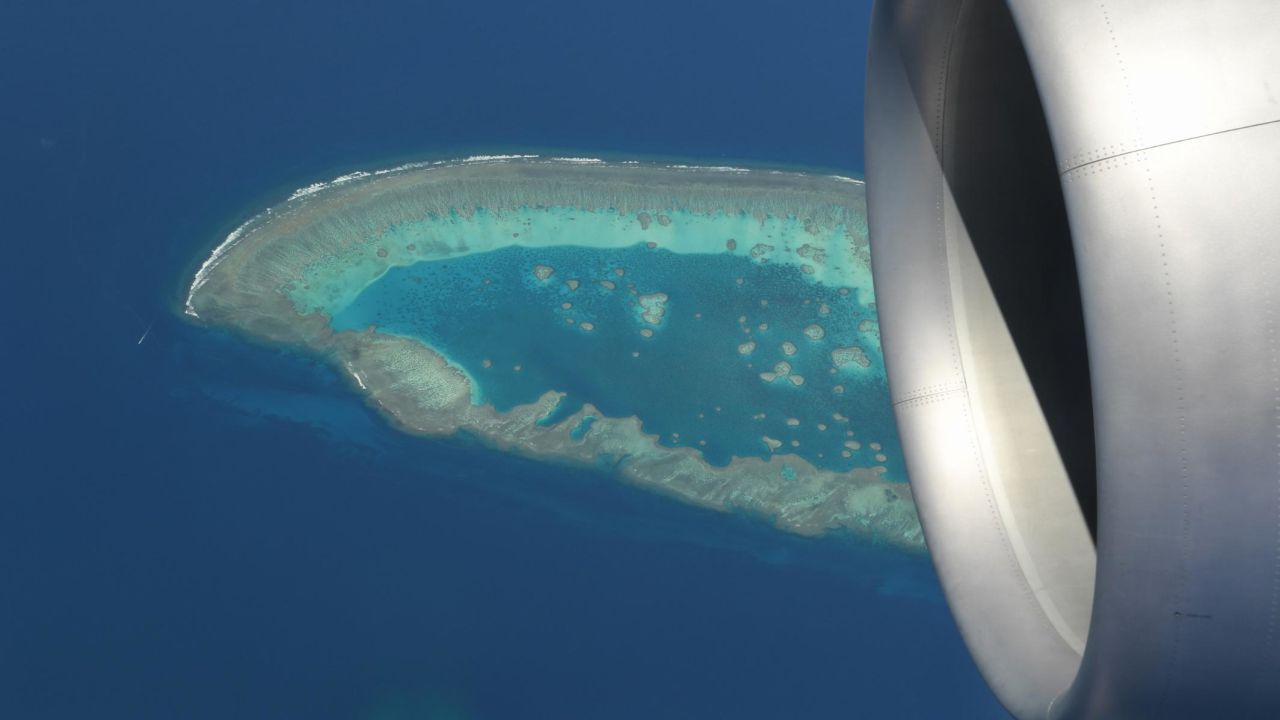 The flight flew over the Great Barrier Reef.