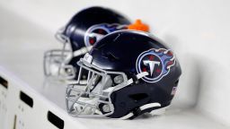 FOXBOROUGH, MA - JANUARY 04: Titans helmets on the bench before an AFC Wild Card game between the New England Patriots and the Tennessee Titans on January 4, 2020, at Gillette Stadium in Foxborough, Massachusetts. (Photo by Fred Kfoury III/Icon Sportswire via Getty Images)