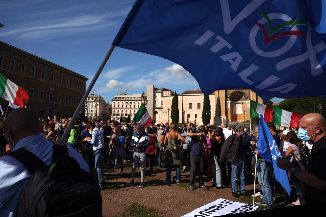 Italians protest against coronavirus restrictions in Rome on Saturday.