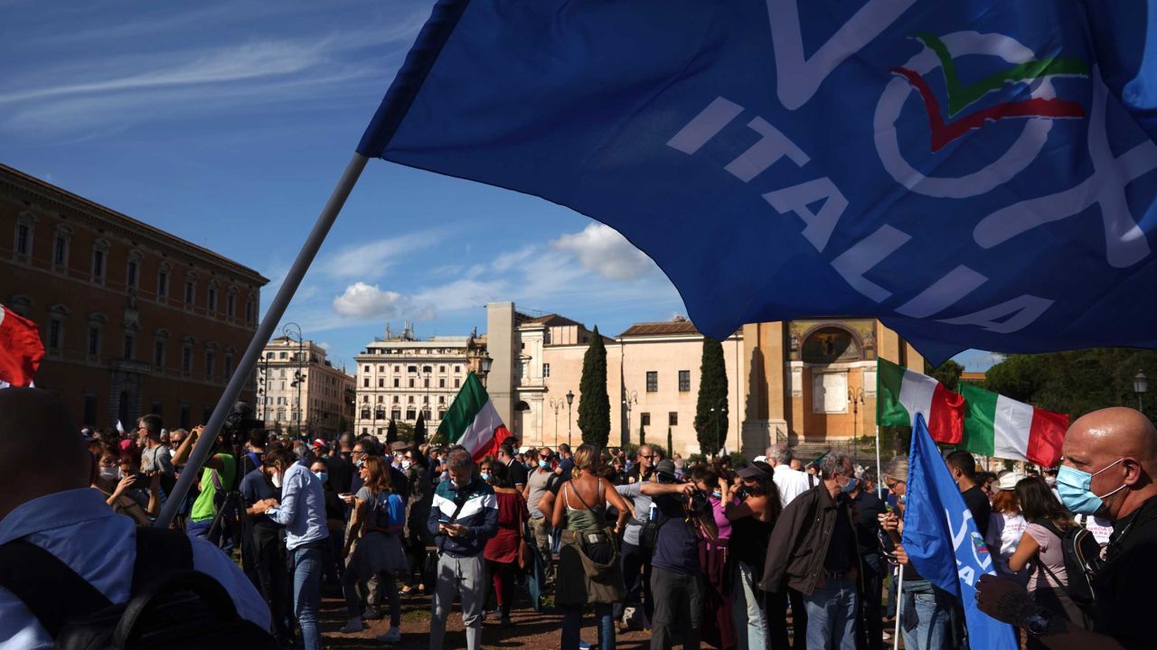 Italians protest against coronavirus restrictions in Rome on Saturday.