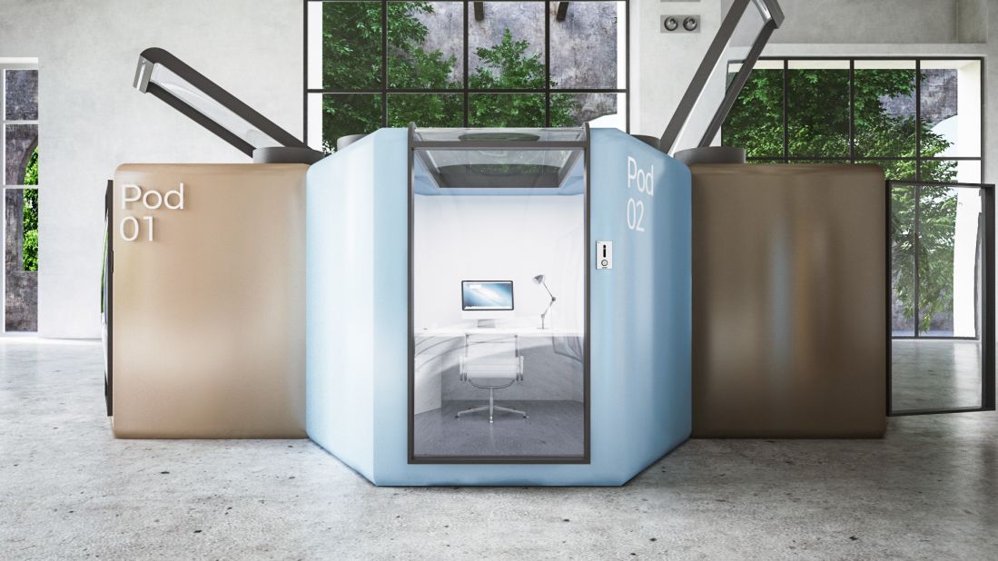 Or perhaps offices will be full of people working in air-tight pods. Egyptian architect Mohamed Radwan designed the "Qwork-Pod," hexagonal cubicles that can be arranged in a hive-like layout, complete with automatic doors controlled by facial recognition, and ventilation fans with built-in air purifiers. The whole structure is made of non-porous materials that can be easily disinfected. 