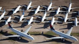 MARANA, ARIZONA - MAY 16: Decommissioned and suspended Delta and jetBlue commercial aircrafts are seen stored in Pinal Airpark on May 16, 2020 in Marana, Arizona.  Pinal Airpark is the largest commercial aircraft storage facility in the world, currently holding increased numbers of aircraft in response to the coronavirus COVID-19 pandemic.   (Photo by Christian Petersen/Getty Images)