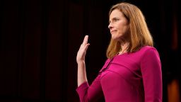 Supreme Court nominee Judge Amy Coney Barrett is sworn into her Senate Judiciary Committee confirmation hearing on Capitol Hill on October 12, 2020 in Washington, DC. 