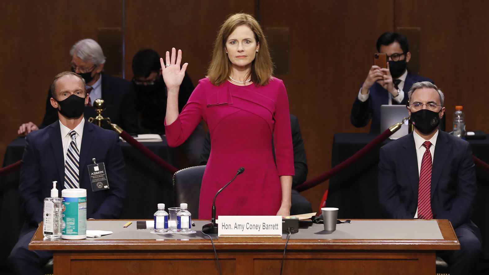 Barrett is sworn in for testimony on October 12. It was her first day of confirmation hearings.