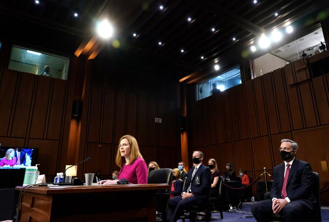 Barrett's opening statement focused on how her mentor, the late Justice Antonin Scalia, <a href="https://www.cnn.com/politics/live-news/amy-coney-barrett-hearing-10-12-20/h_aa3a3b1ca84415372133883a2bd119fe" target="_blank">influenced her career</a> and the opportunity to be nominated to the Supreme Court. "His judicial philosophy was straightforward: A judge must apply the law as written, not as the judge wishes it were," she said on Monday, October 12. "Sometimes that approach meant reaching results that he did not like. But as he put it in one of his best known opinions, that is what it means to say we have a government of laws, not of men."