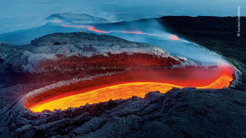 Italian photographer Luciano Gaudenzio reveals how lava flows in a huge lava tunnel on Mount Etna, Italy.