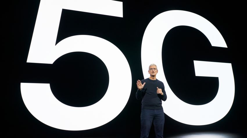 CUPERTINO, CALIFORNIA - OCTOBER 13, 2020: Apple CEO Tim Cook talking about the value of 5G for customers during a special event at Apple Park in Cupertino, California. (Photo by Brooks Kraft/Apple Inc.)