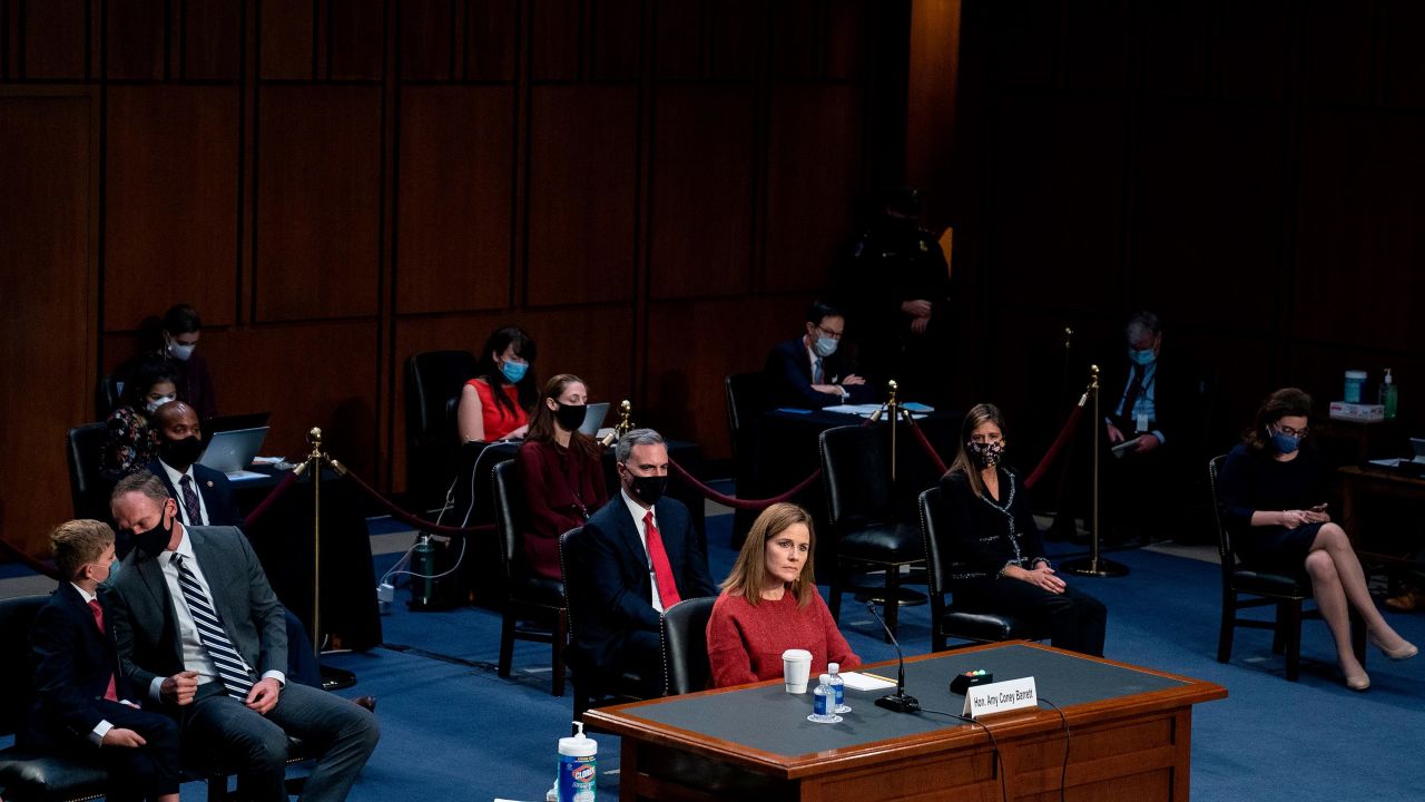 Supreme Court nominee Judge Amy Coney Barrett speaks during her confirmation hearing before the Senate Judiciary Committee on Capitol Hill in Washington, DC, on October 13, 2020.