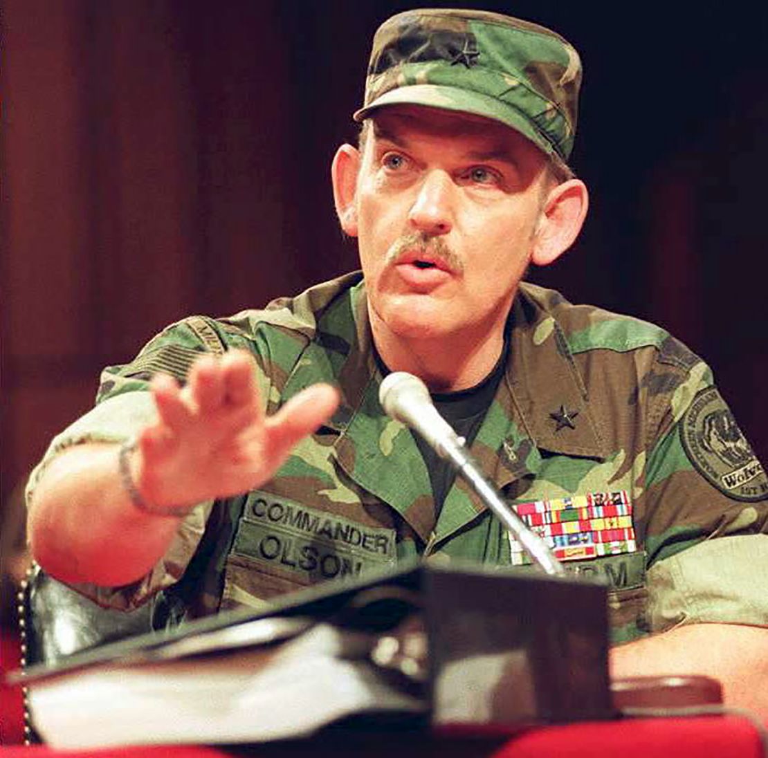 Norman Olson, then a militia commander, testified in fatigues before a Senate subcommittee in 1995.