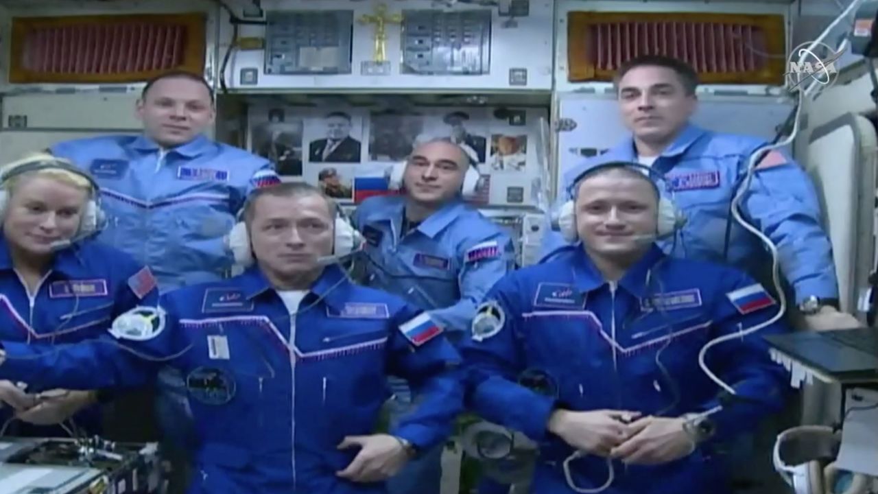 The International Space Station's current crew welcomed the new crew Wednesday.