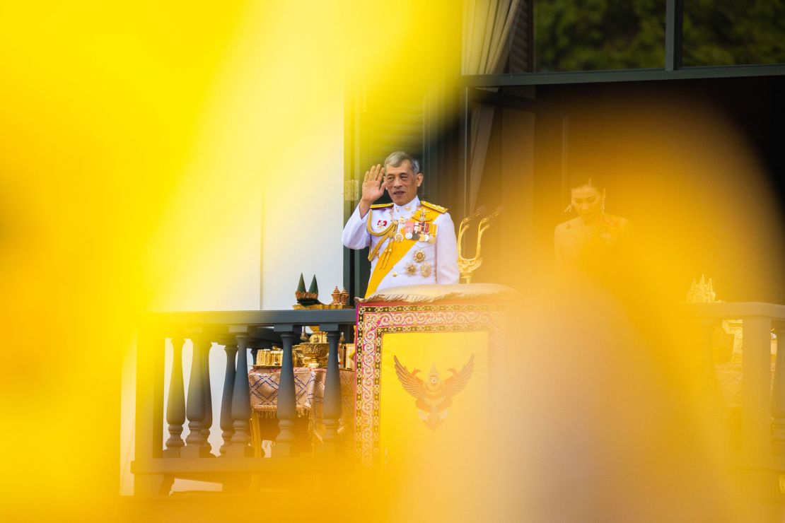 Thailand's King Maha Vajiralongkorn addresses the public from the Grand Palace in Bangkok on May 6, 2019 following his coronation.