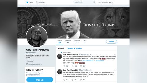 A screenshot of the now-suspended Twitter account for "Gary Ray" shows that the acount used an image of Robert Williams and pretended to be a Black Trump supporter.