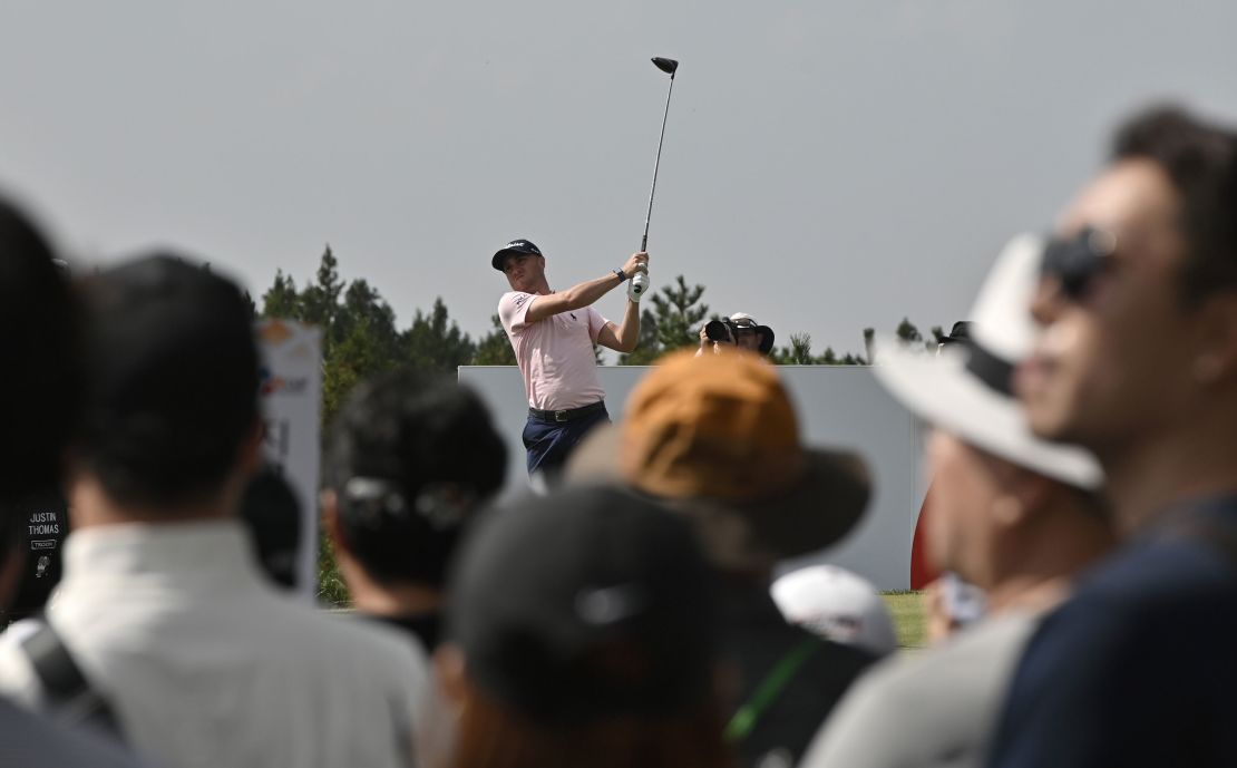 Thomas hits his tee shot on the 9th hole during the final round of the 2019 CJ Cup.