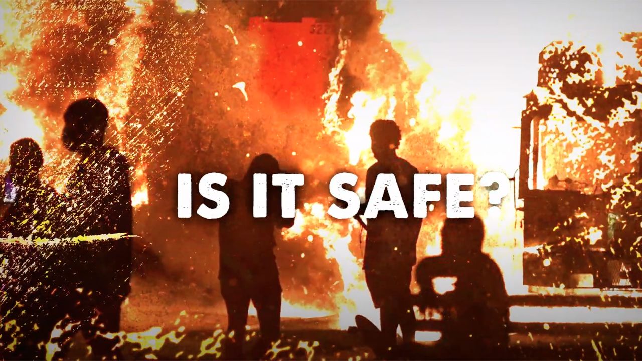 Videos on Law Enforcement for a Safer America's website show cities in flames and say that officers have been injured during what the group describes as riots.