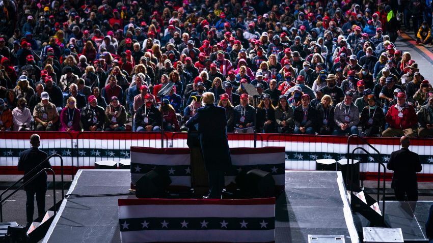 President Donald Trump speaks during a campaign rally at John Murtha Johnstown-Cambria County Airport, Tuesday, Oct. 13, 2020, in Johnstown, Pa. (AP Photo/Evan Vucci)