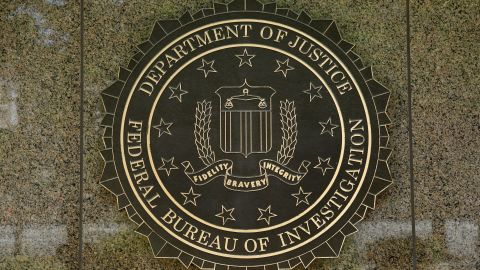 The FBI seal is seen outside the headquarters building in Washington, DC on July 5, 2016.