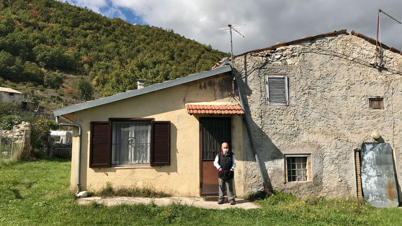 Nobili, seen outside his home, says he loves the simplicity of life in the deserted town.