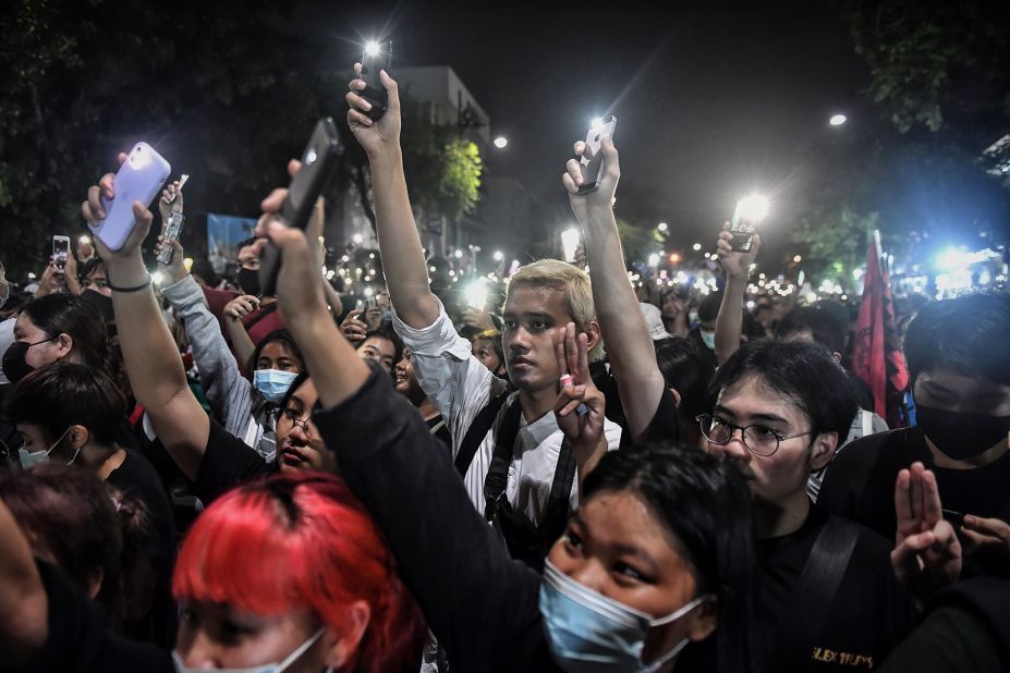 Pro-democracy protesters gath outside the Government House in an anti-government rally on Wednesday, October 14.