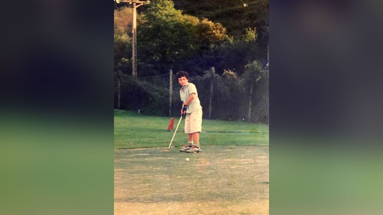 Rahm practices his putting when he was younger. 