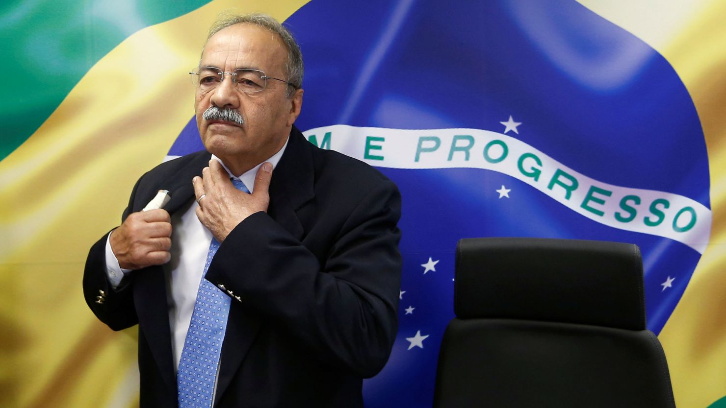 Brazil's Senator Chico Rodrigues reacts during a meeting with Brazilian Federal Deputy Eduardo Bolsonaro (not pictured) at the Federal Senate in Brasilia, Brazil August 9, 2019.