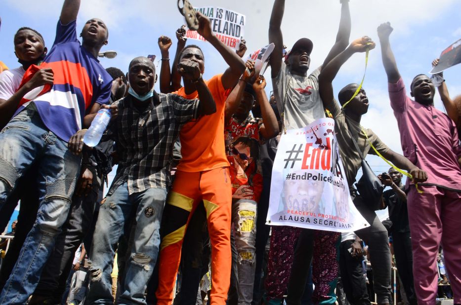 Demonstrators rally on October 13.