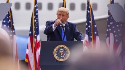 GREENVILLE, NC - OCTOBER 15: President Donald Trump makes remarks about the media during a Make America Great Again rally at the Pitt-Greenville Airport on October 15, 2020 in Greenville, North Carolina. 