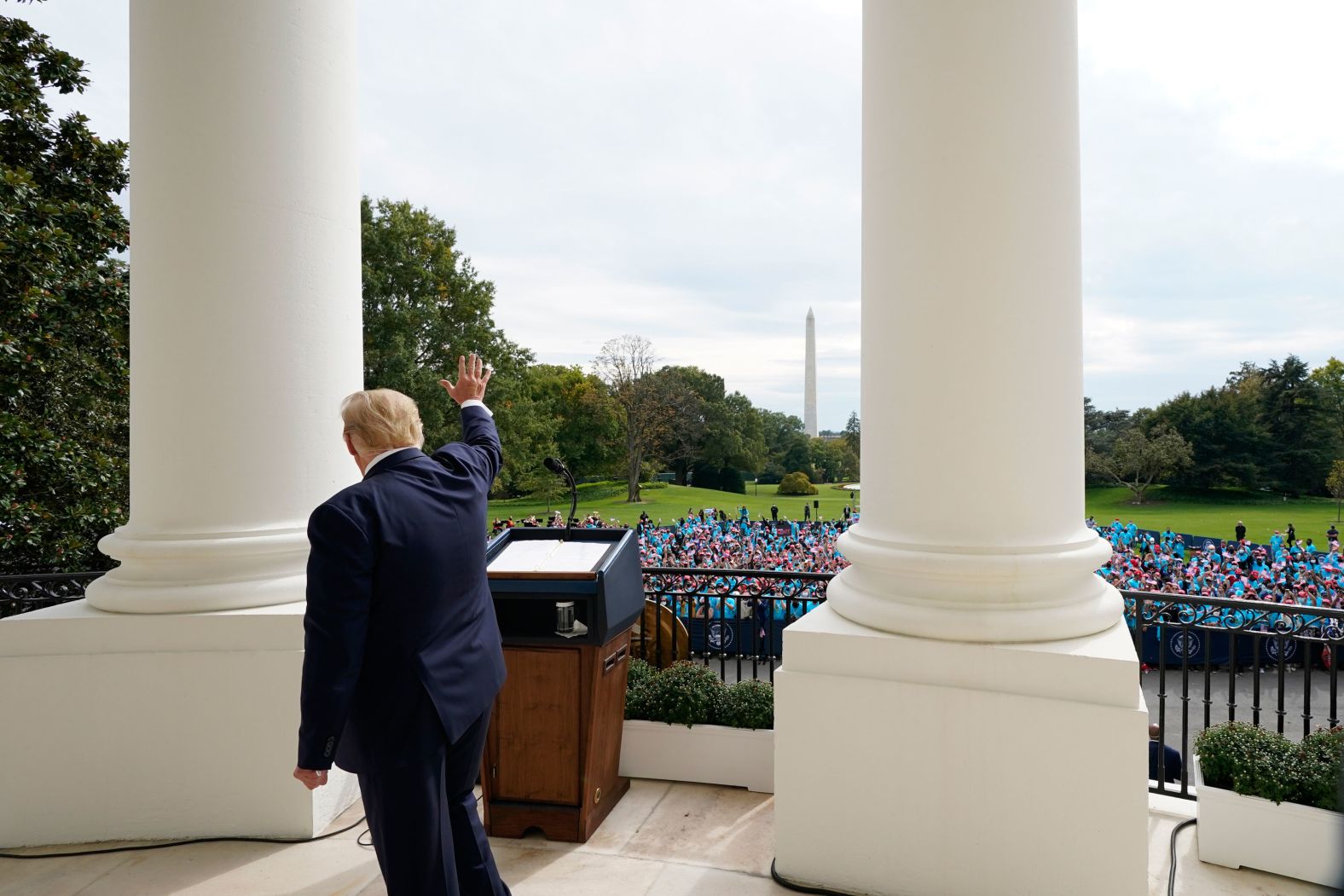 Trump, in his first public event since he was diagnosed with Covid-19, gives a <a target="_blank">campaign-style speech</a> from the balcony of the White House on October 10, 2020.