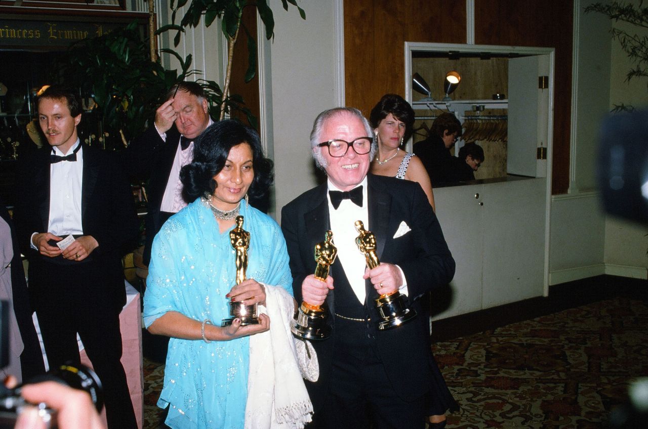 Bhanu Athaiya pictured with "Gandhi" director Richard Attenborough at the 55th Academy Awards.