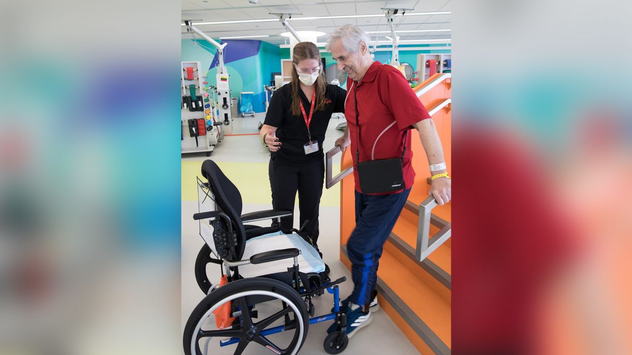 James Talaganis began his Covid-19 rehab at Shirley Ryan AbilityLab in late August. After hours of daily therapy, his walking has measurably improved. "My recovery — it's a miracle. Every day I feel better," he said.