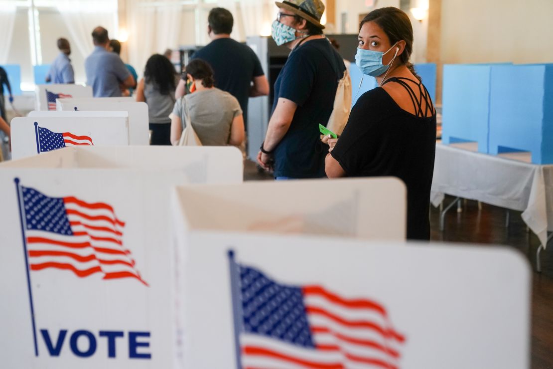 People wait in line to vote in Georgia's Primary Election on June 9 in Atlanta.