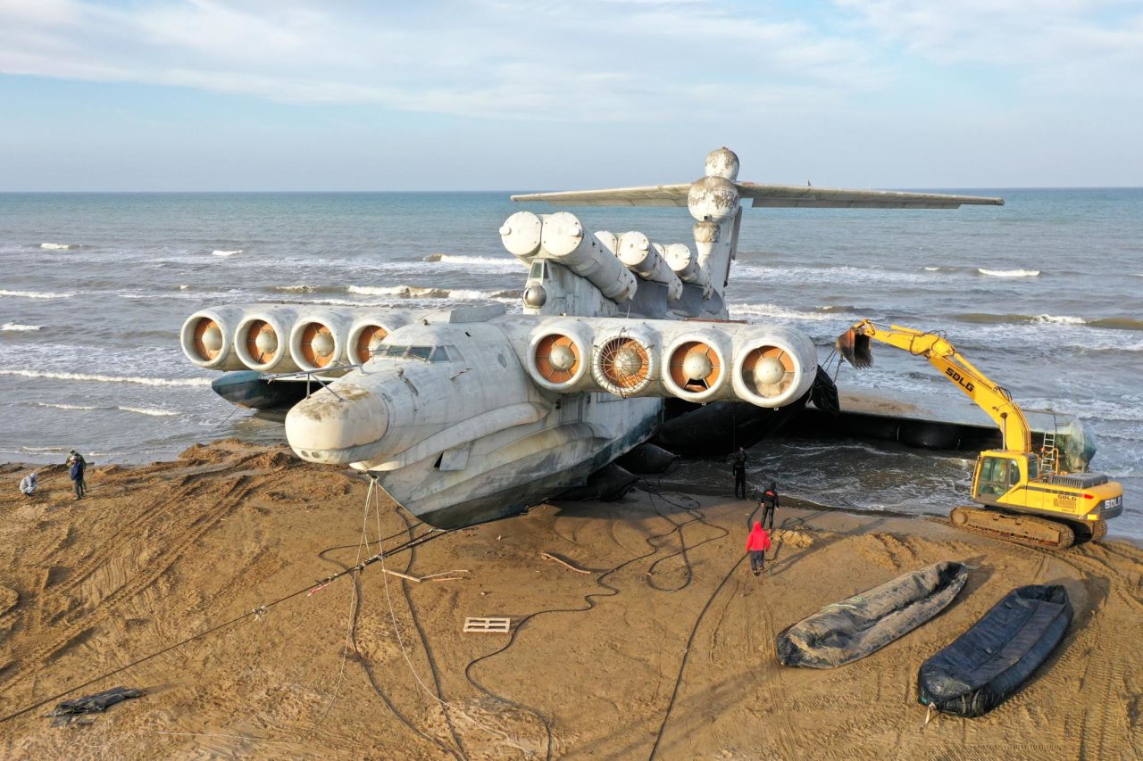 <strong>Sea beast:</strong> The only Soviet-era Lun-class ekranoplan ever completed has been left to rust for 30 years, but now this remarkable flying machine is on the move. 