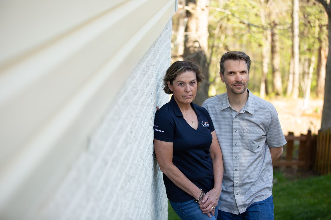 Matt and Maatje Benassi pose for a portrait on Wednesday, April 22. Maatje, a mother of two and US Army reservist, has become the target of conspiracy theorists who falsely claim she was coronavirus patient zero.