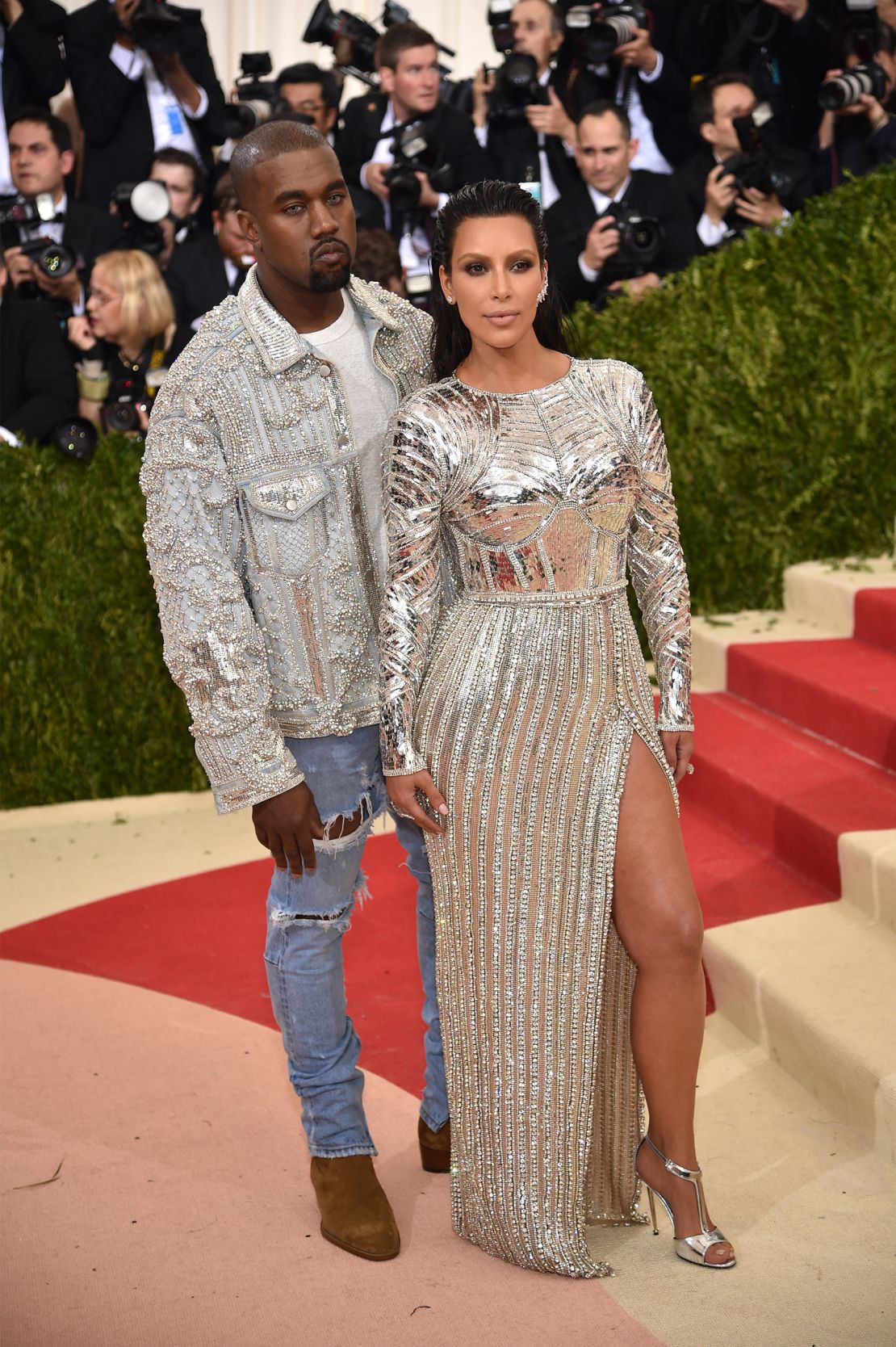 Kanye West and Kim Kardashian at the Costume Institute Gala at Metropolitan Museum of Art on May 2, 2016 in New York City.