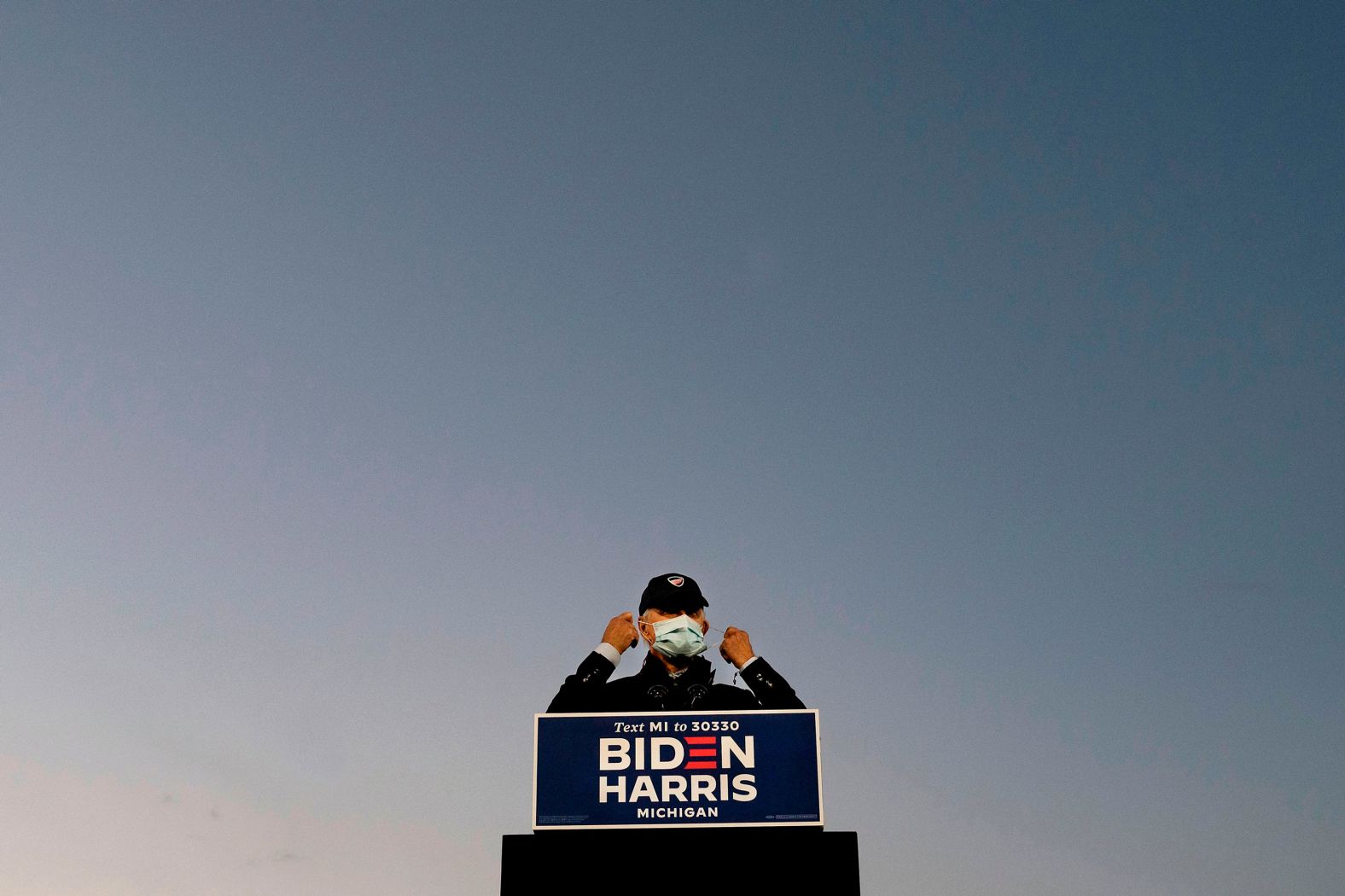 Biden speaks at the Michigan State Fairgrounds in Detroit on October 16.