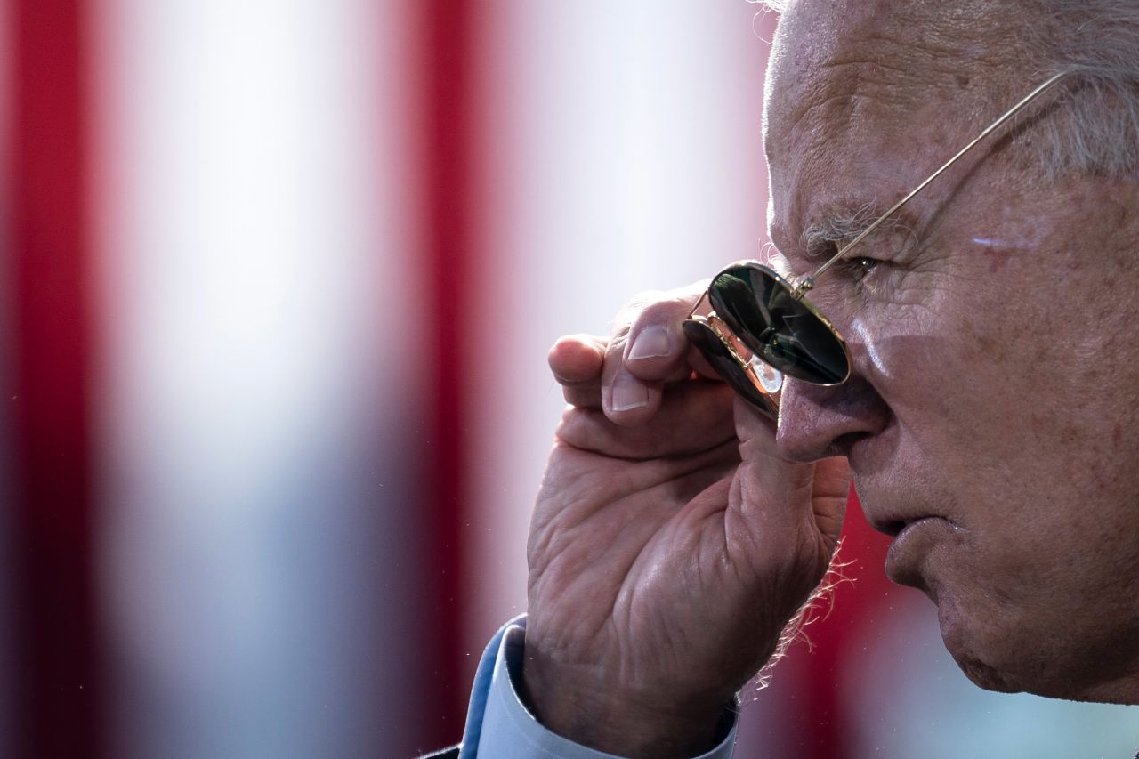 Biden speaks during a drive-in campaign rally in Durham, North Carolina, on October 18.