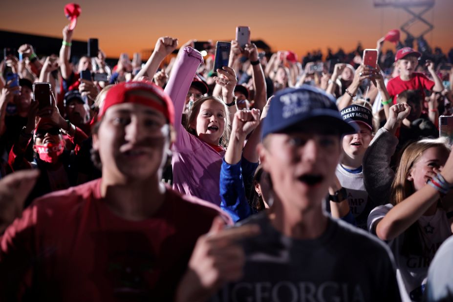 Supporters cheer as Trump holds a campaign rally in Macon, Georgia, on October 16.