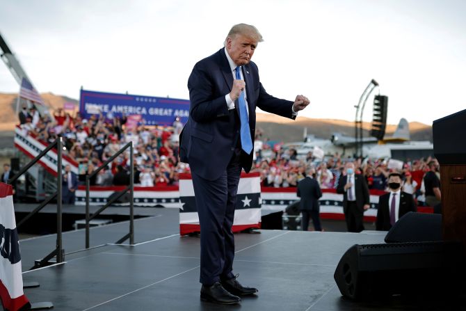 Trump dances to the music at the end of a campaign rally in Carson City, Nevada, on October 18.