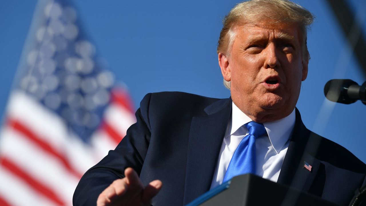 US President Donald Trump speaks during a rally at Carson City Airport in Carson City, Nevada on October 18, 2020. (Photo by MANDEL NGAN / AFP) (Photo by MANDEL NGAN/AFP via Getty Images)