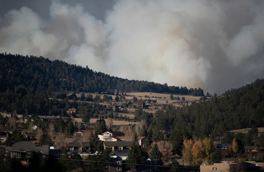 Smoke from the Cameron Peak Fire fills the sky outside Estes Park, Colorado.