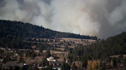 Smoke from the Cameron Peak Fire fills the sky outside Estes Park, Colorado.