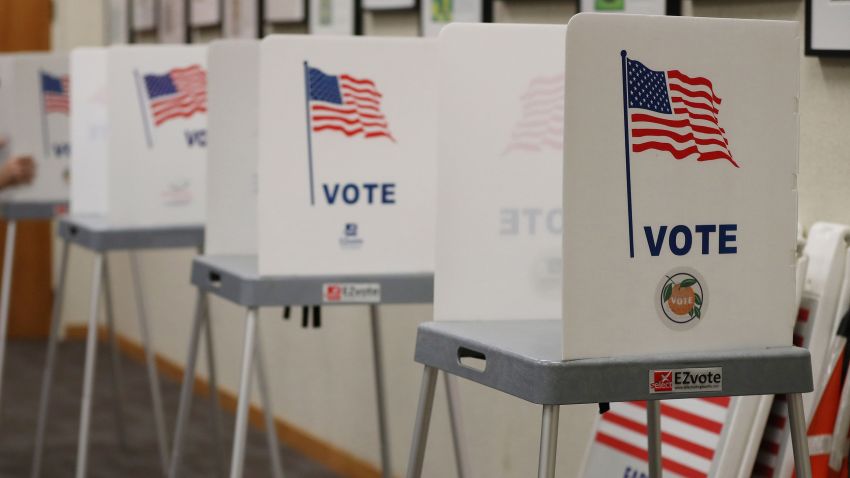 Voting booths in the Community Room of the Winter Park Public Library, on Thursday, July 30, 2020 in Orange County, FL. (Ricardo Ramirez Buxeda/Orlando Sentinel/Tribune News Service via Getty Images)