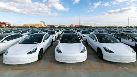 Tesla's Chinese-made Model 3 vehicles seen on Monday.