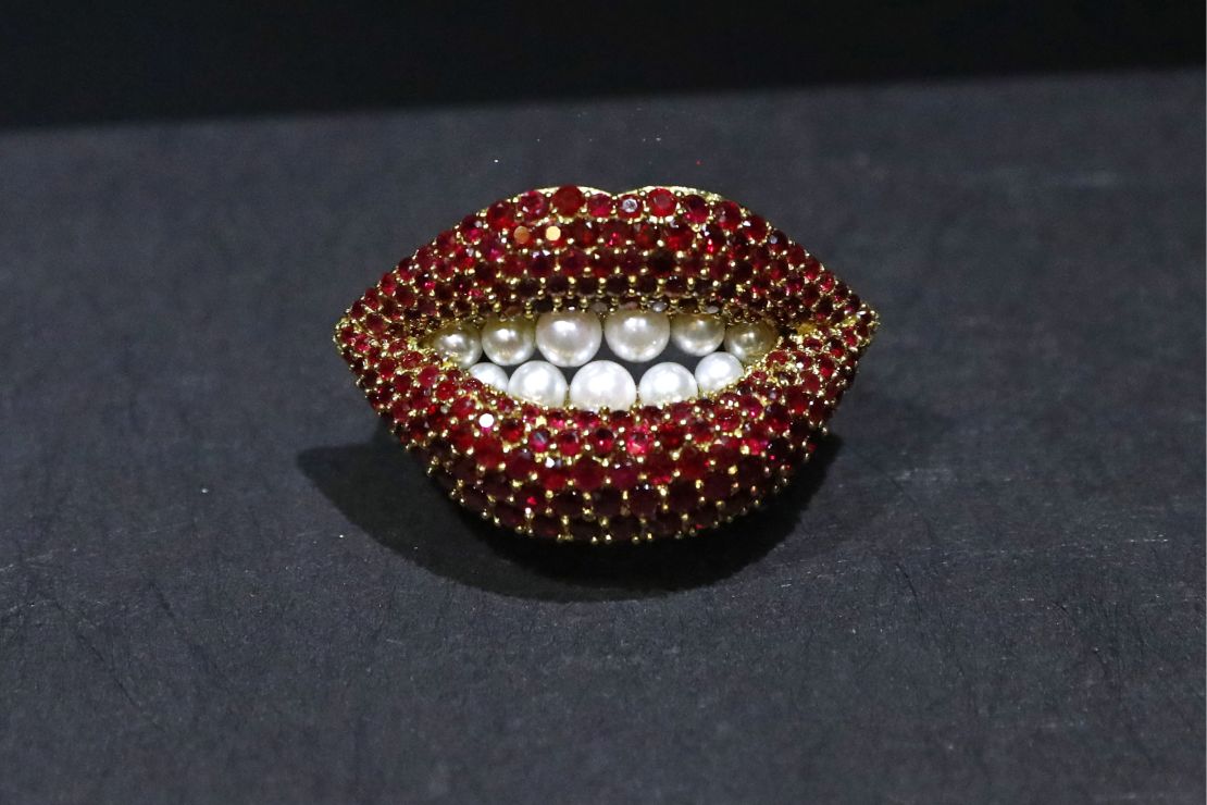 "Ruby Lips" ruby and cultured pearl brooch, designed by Salvador Dali.