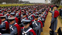 WASHINGTON, DC-JAN 20: The VMI (Virginia Military Institute) Corps of Cadets was the last and largest unit in the parade honoring the inauguration of Donald J. Trump as the 45th President of the United States. Nearly 1,500 cadets participated. Here they get some orders to straighten up before they marched over to Pennsylvania Ave.(Photo by Michael S. Williamson/The Washington Post via Getty Images)