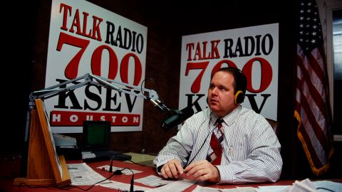 Rush Limbaugh sits at his desk at Talk Radio 700 KSEV during the Republican National Convention in Houston. (Photo by Shepard Sherbell/Corbis/Getty Images)