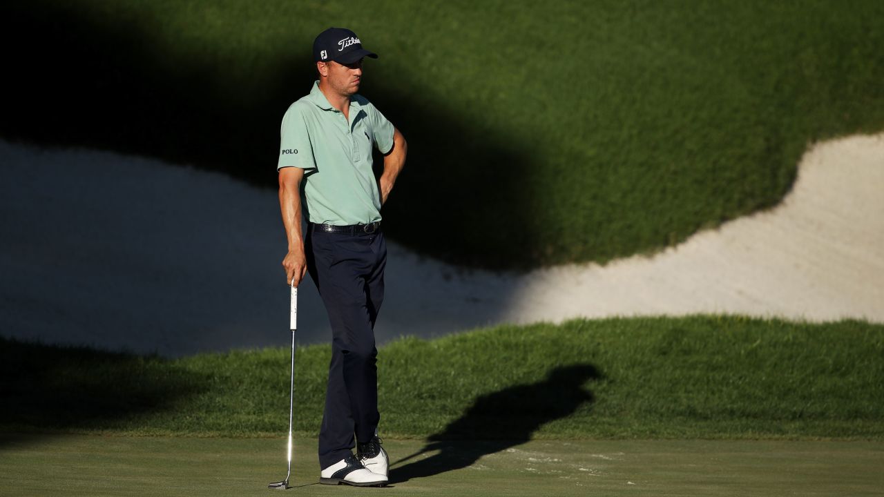Thomas looks on over the 18th green during the final round of The CJ Cup.