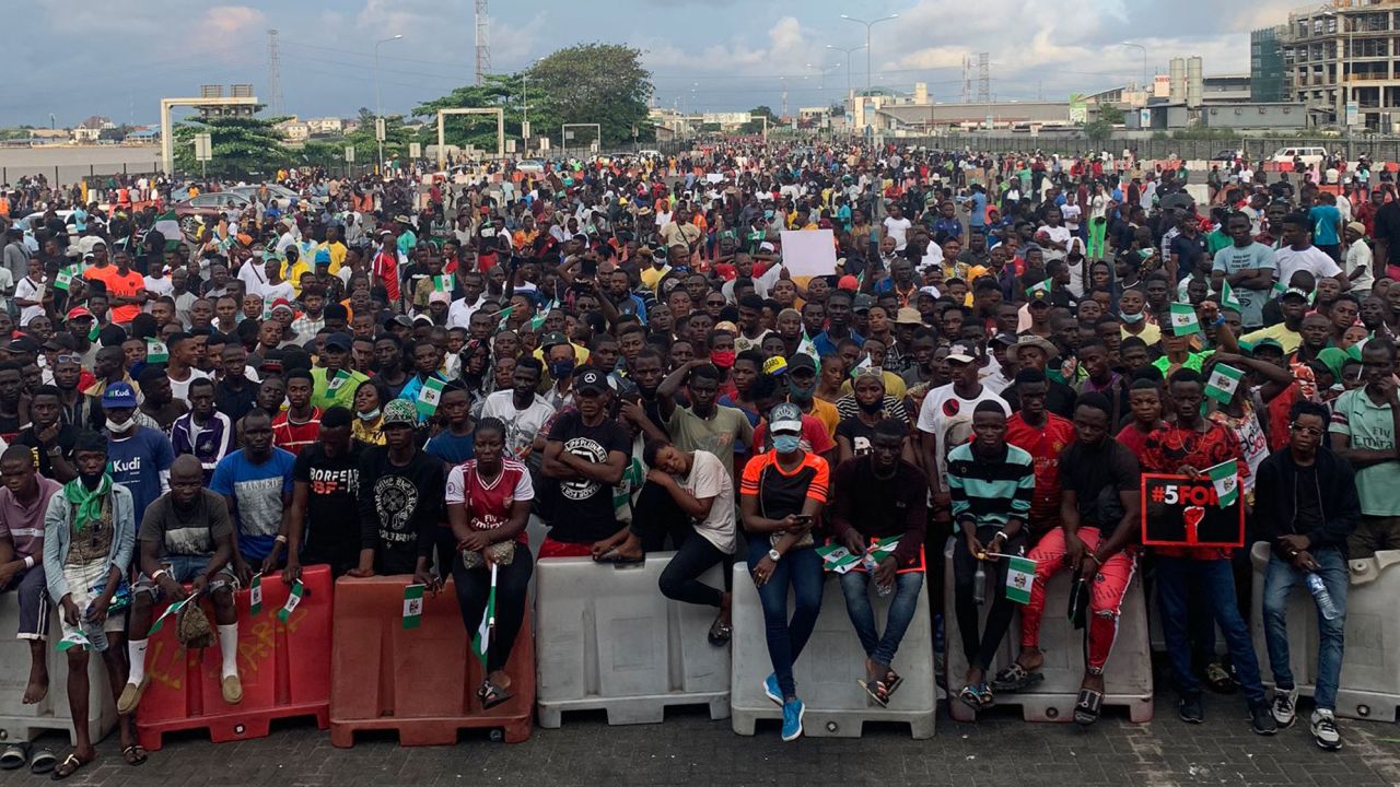 Protesters at Lekki toll gate in Lagos on Oct. 20.
